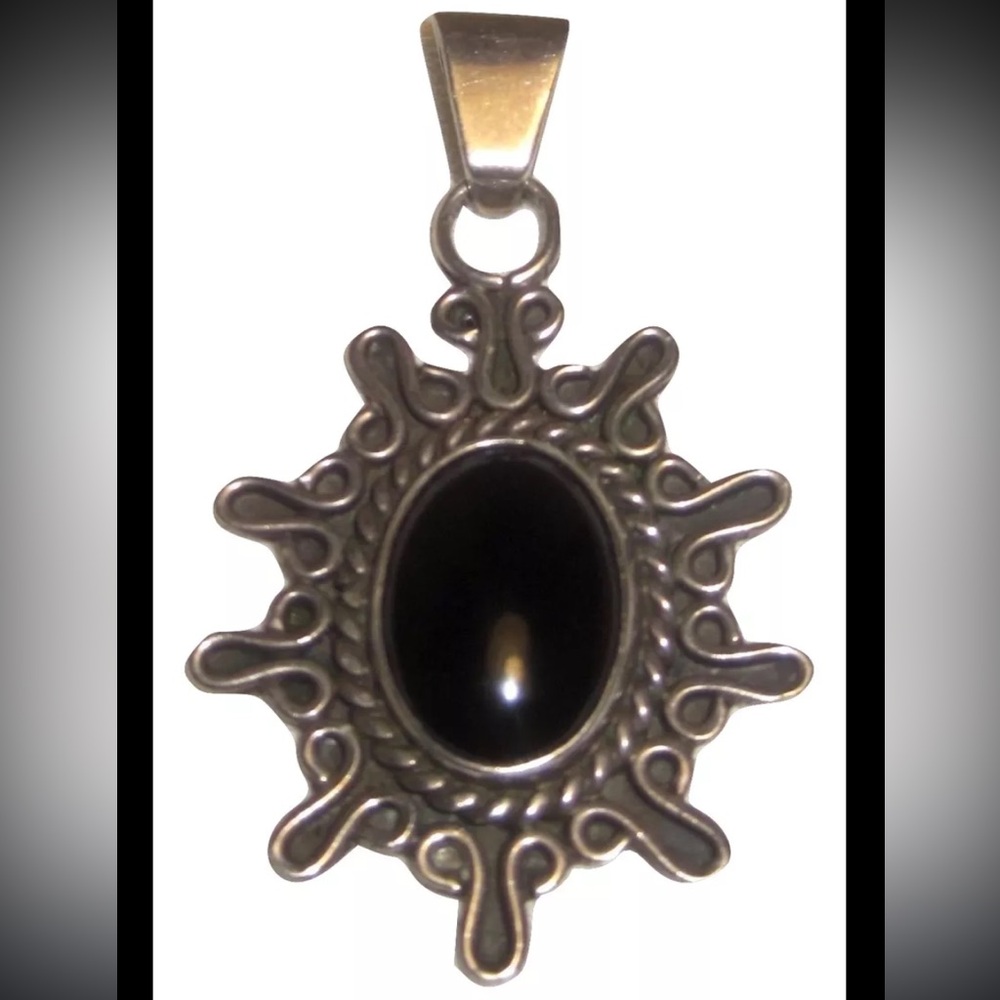 Black Onyx Sterling Silver 925 Pendant Charm Mexico TA 122